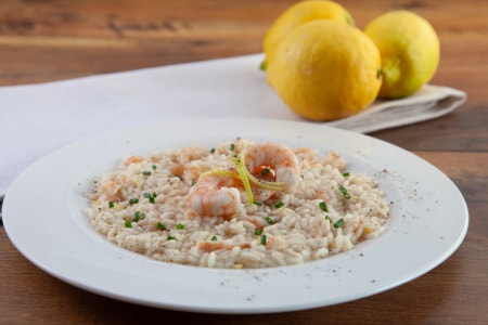 Risoto de limão e camarões